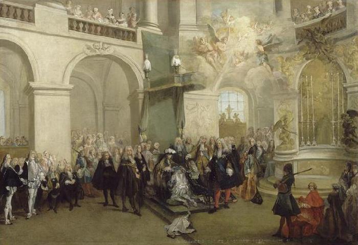 Nicolas Lancret La remise de l'Ordre du Saint-Esprit dans la chapelle de Versailles Sweden oil painting art